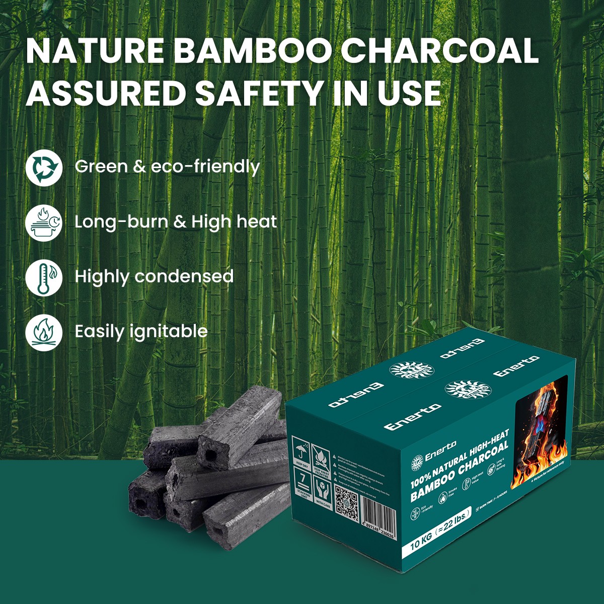 100%natural high-heat bamboo charcoal 10kg（≈22lbs.）